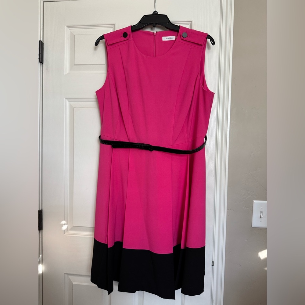 Calvin Klein Pink Belted Sleeveless Dress Size 16W